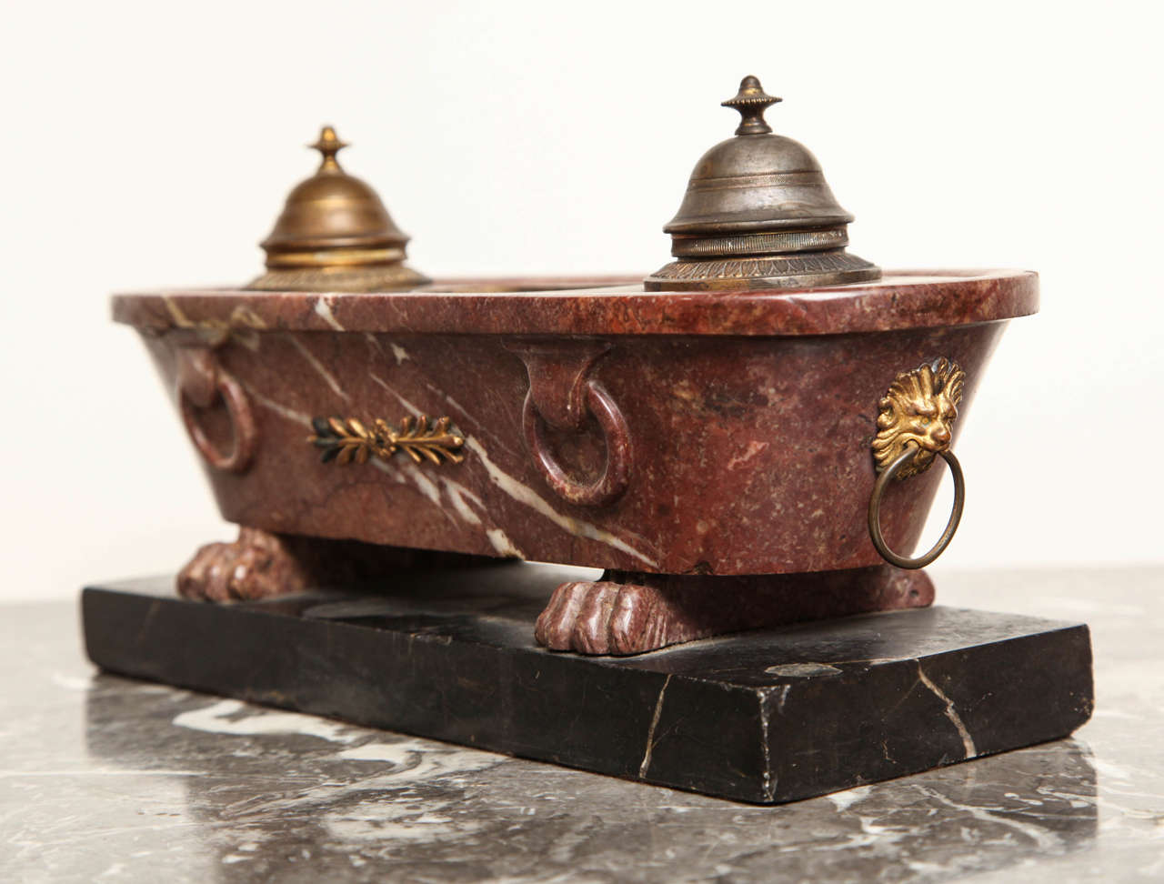 19th Century Roman Style Bath-Inkwell in Marble and Bronze 1