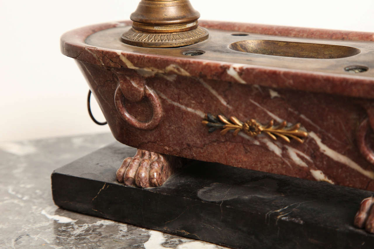 19th Century Roman Style Bath-Inkwell in Marble and Bronze 3