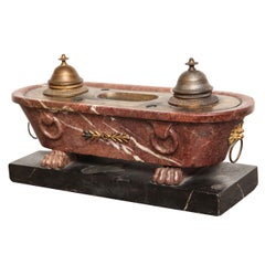 Antique 19th Century Roman Style Bath-Inkwell in Marble and Bronze