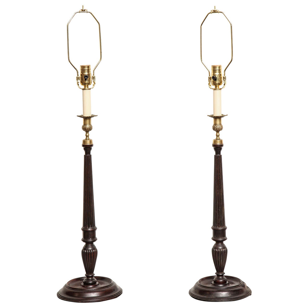 Pair of Early 19th Century English Candlesticks Converted to Lamps