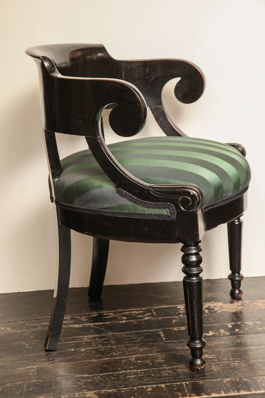19th Century French Black Lacquer Desk Chair 4