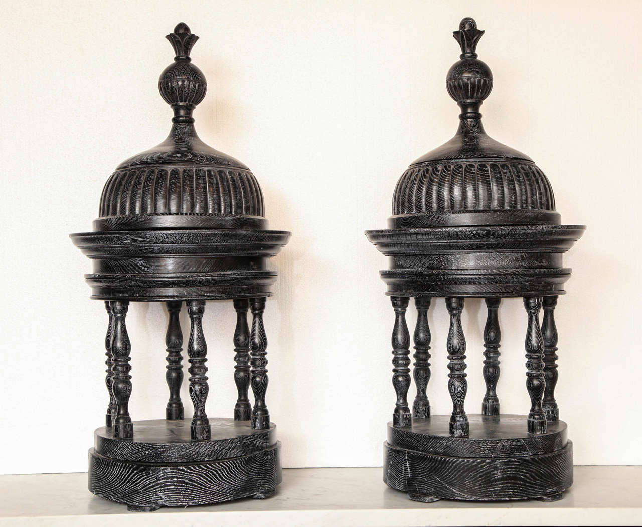 Pair of 19th century models in lignum vitae, of cupolas, Ex Collection Castle Howard [Brideshead Revisited].