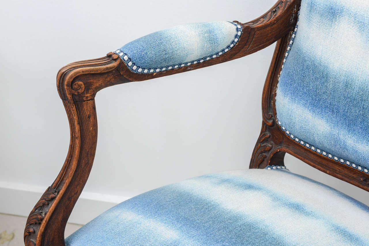 20th Century Pair of Bergères with Sky Blue Upholstery