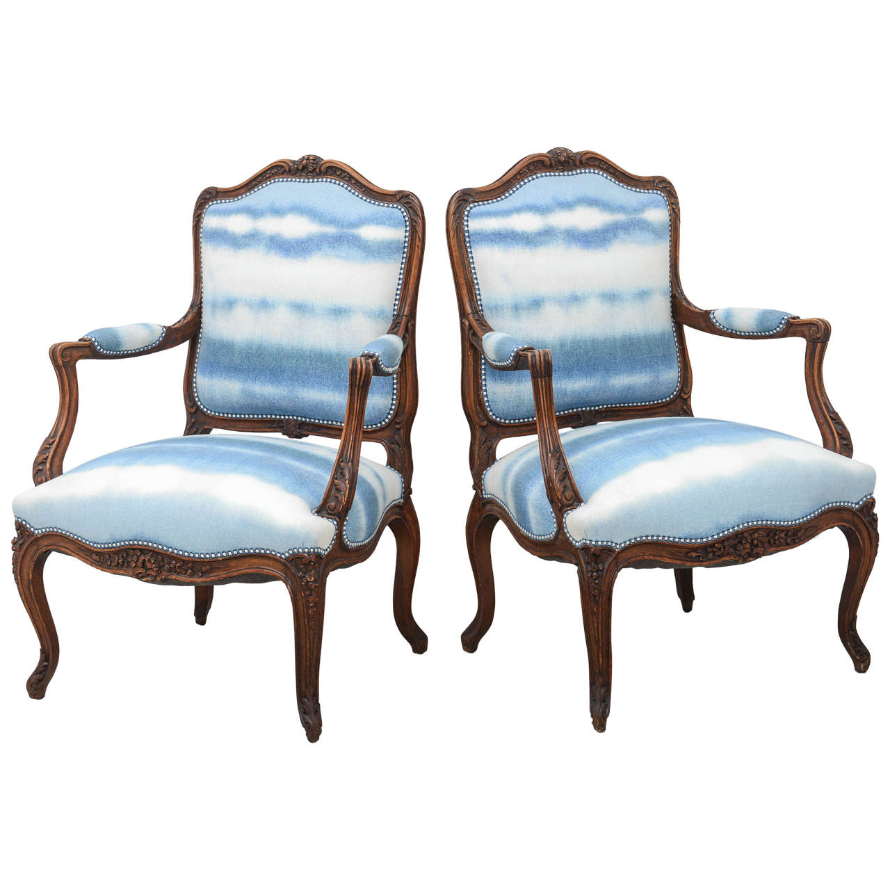 Pair of Bergères with Sky Blue Upholstery