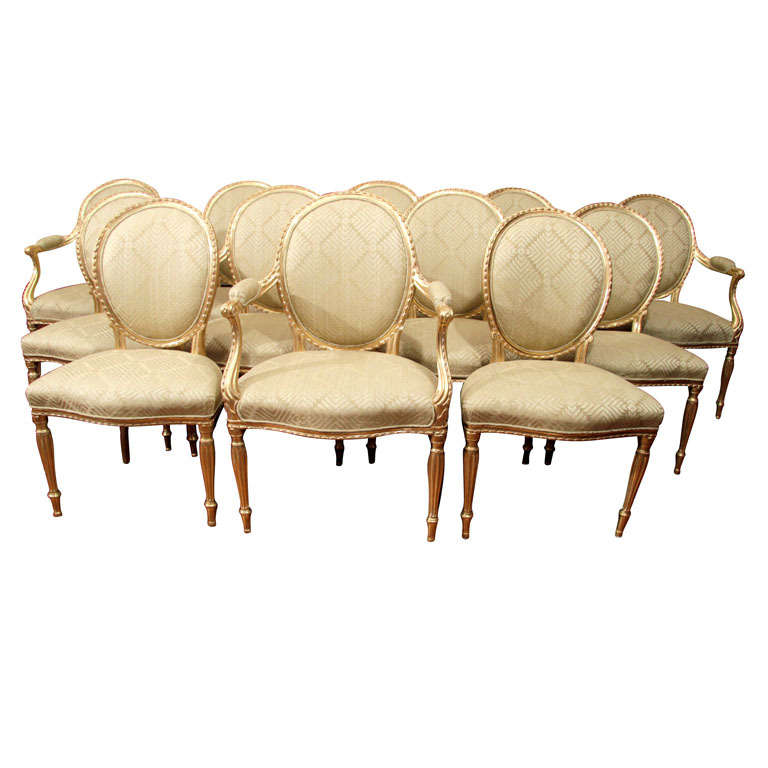 A Set Of Twelve English Giltwood Chairs For Sale