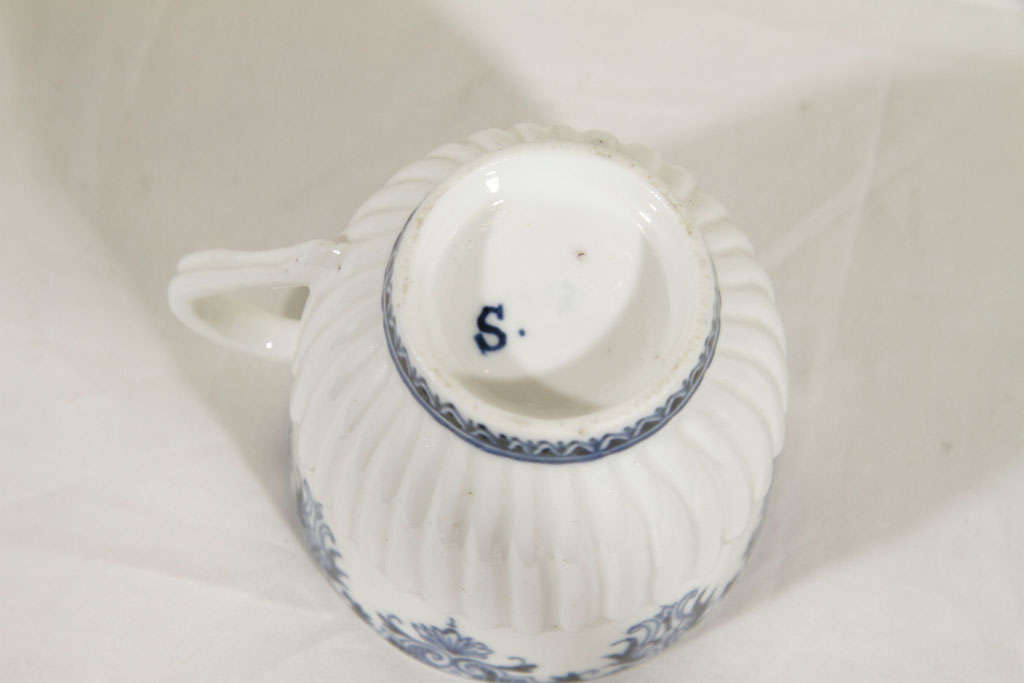 Antique French Soft Paste Porcelain Blue & White Cups & Saucers In Excellent Condition In Katonah, NY
