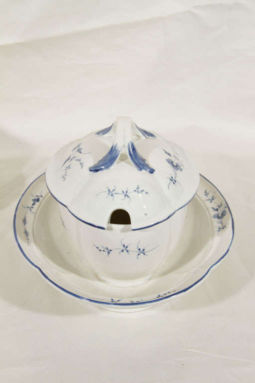 18th Century and Earlier A Pair of 18th Century Chantilly Porcelain Blue and White Small Tureens