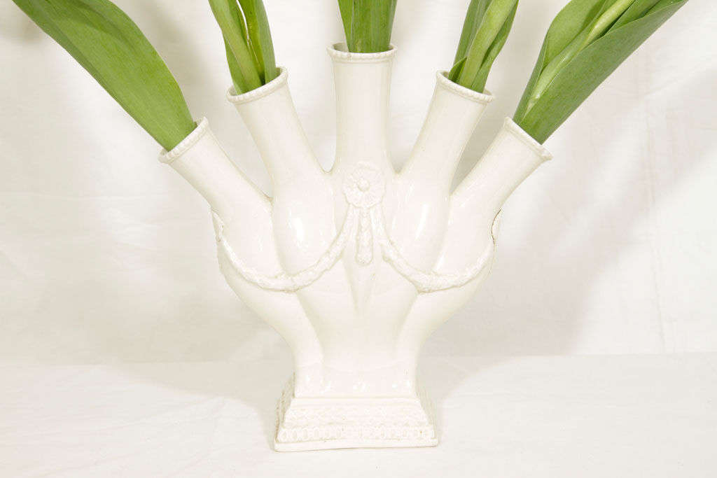 A Pair of Creamware 5 Finger  Tulip Vases 1
