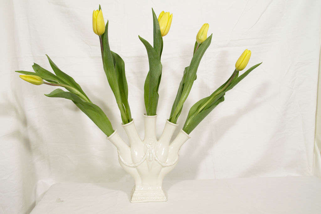 English A Pair of Creamware 5 Finger  Tulip Vases