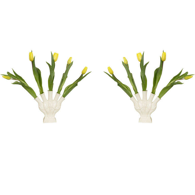 A Pair of Creamware 5 Finger  Tulip Vases