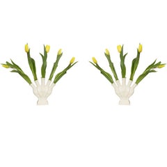 A Pair of Creamware 5 Finger  Tulip Vases