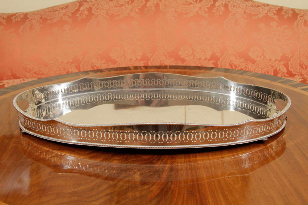20th Century Silver plated oval tray with pierced gallery and handles