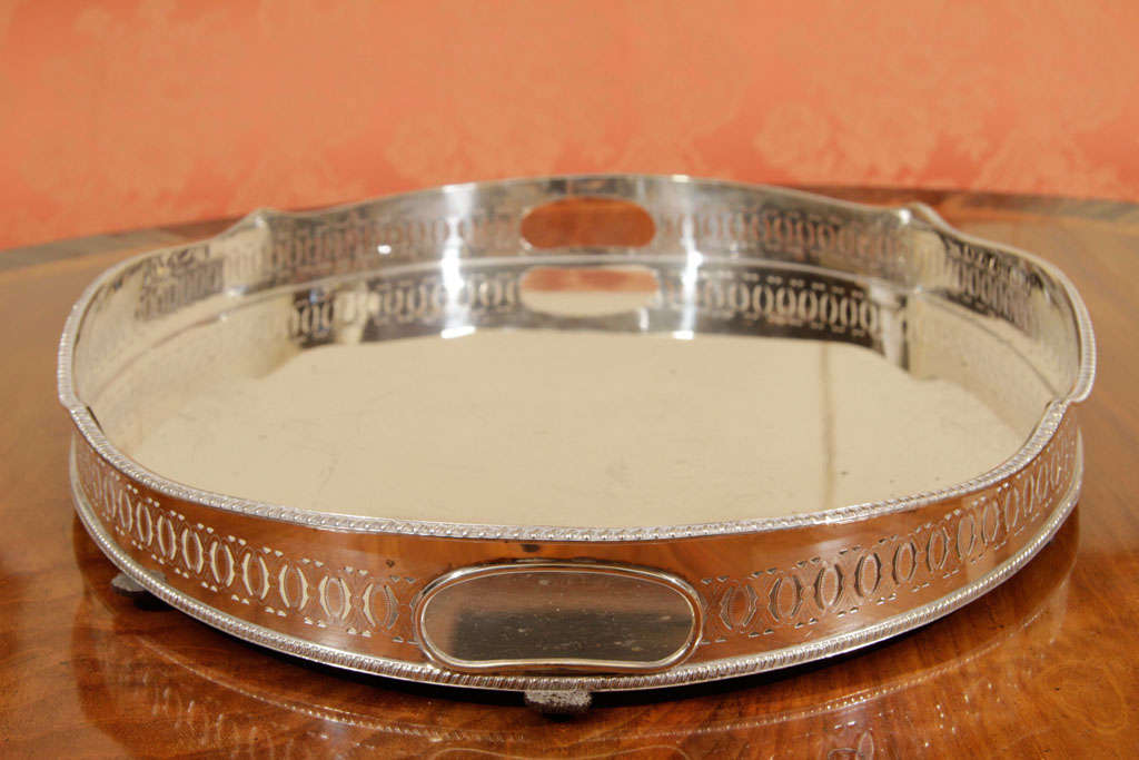 Silver plated oval tray with pierced gallery and handles 3