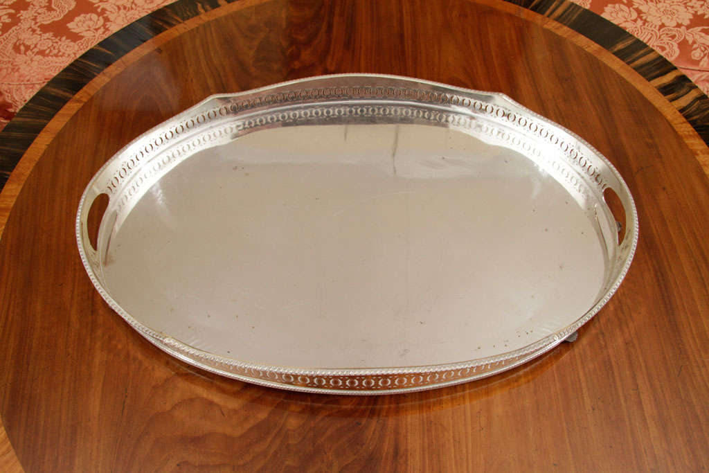 Silver plated oval tray with pierced gallery and handles 5