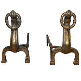 Pair of Hammered Bronze Andirons