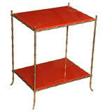 Brass Faux Bamboo Stand with Chinese Red Lacquered Shelves