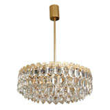 Gold Plate Brass and Geometric Crystal 4-Tier Chandelier