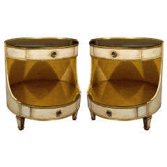 Rare Pair of Maison Jansen Painted Oval Nightstands