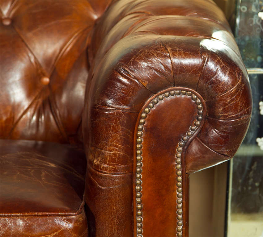 American A English Leather Chesterfield Sofa, Sette. One of Two 