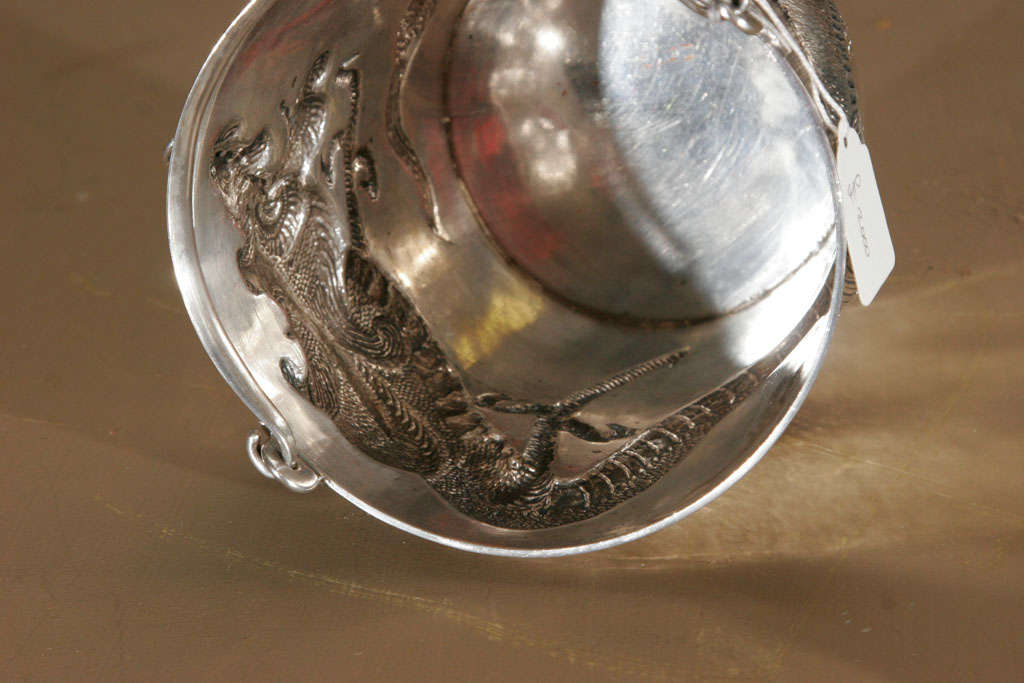 Chinese Silver Ice bucket with Tongs 3