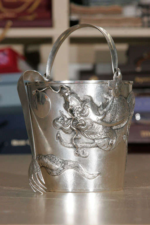 Chinese Silver Ice bucket with Tongs 5