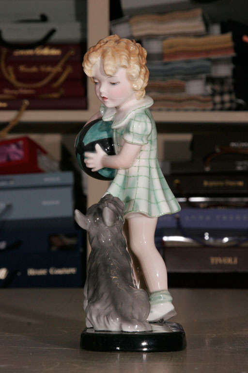 A Goldscheider Figure of a Girl with a terrier In Excellent Condition In Macclesfield, Cheshire