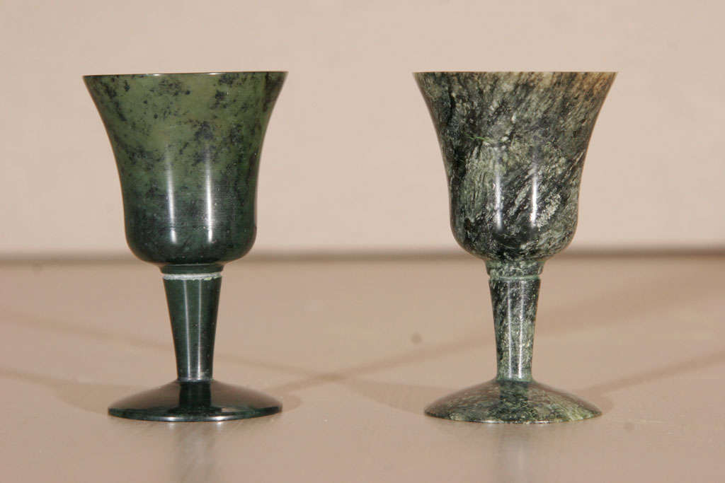 20th Century Pair of green Jade miniature goblets