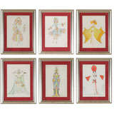 Set of six watercolour design pictures