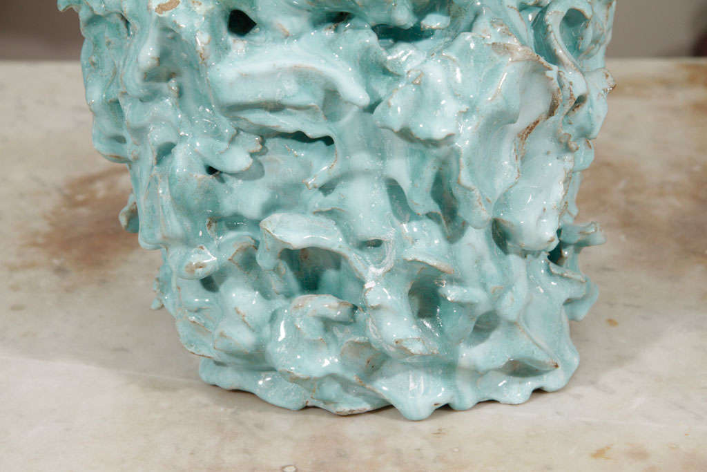 "E" Blue Glazed Ceramic Sculpture by Artist Guy Corriero, 2010
