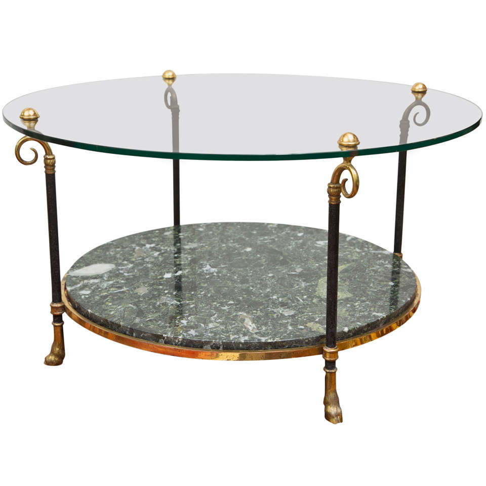 Maison Jansen Style Brass and Marble Cocktail Table