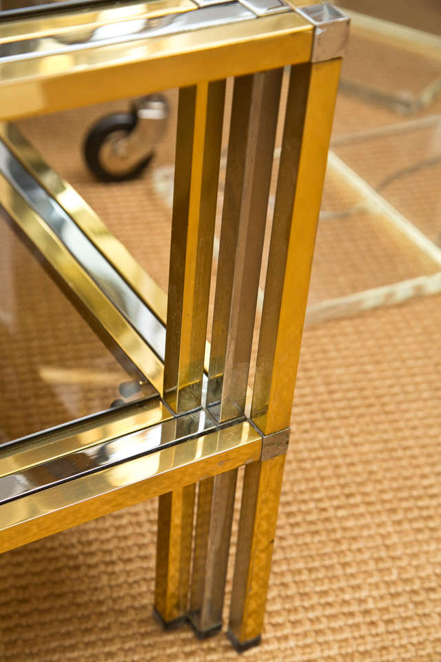 1970s French Brass and Chrome Rectangular Cocktail Table 1
