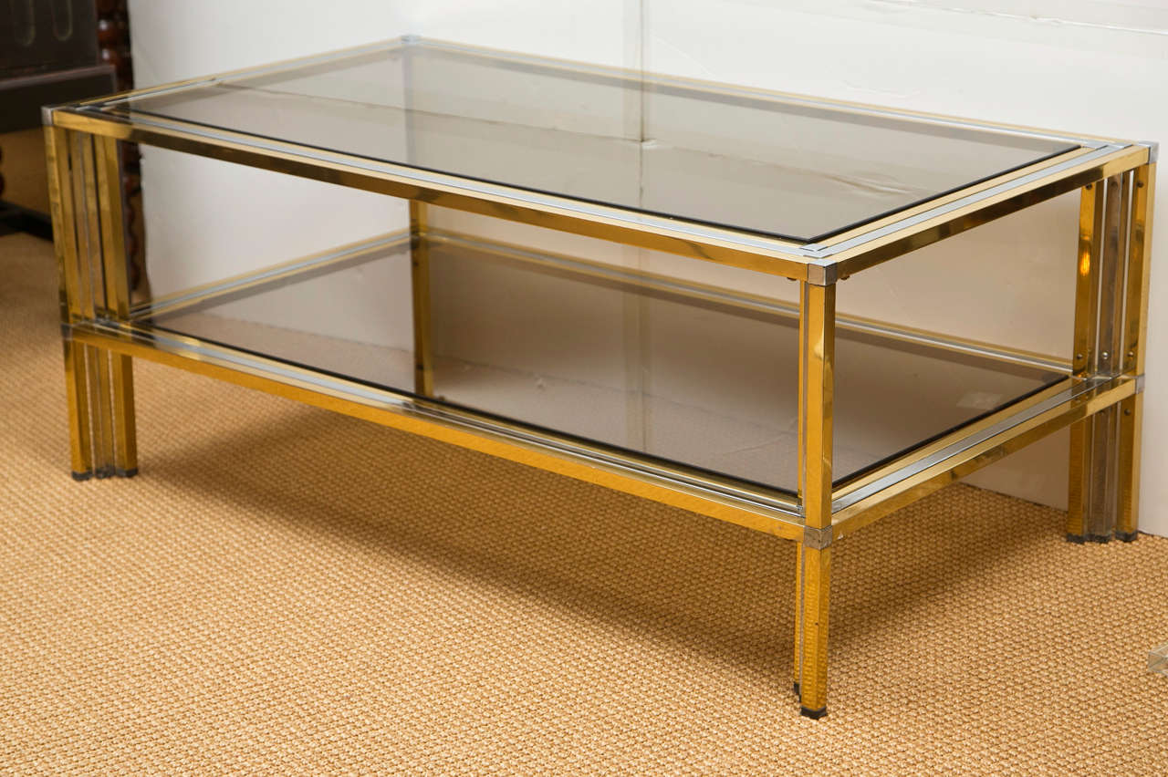 1970s French Brass and Chrome Rectangular Cocktail Table In Excellent Condition In Mt Kisco, NY