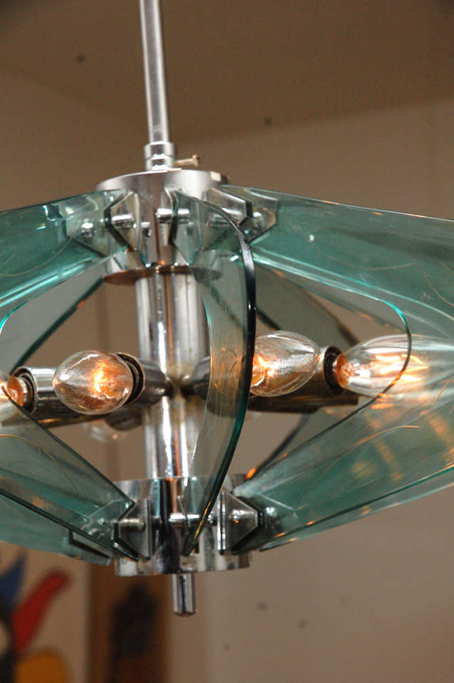 Italian Fontana Arte style Glass And Chrome Chandelier.