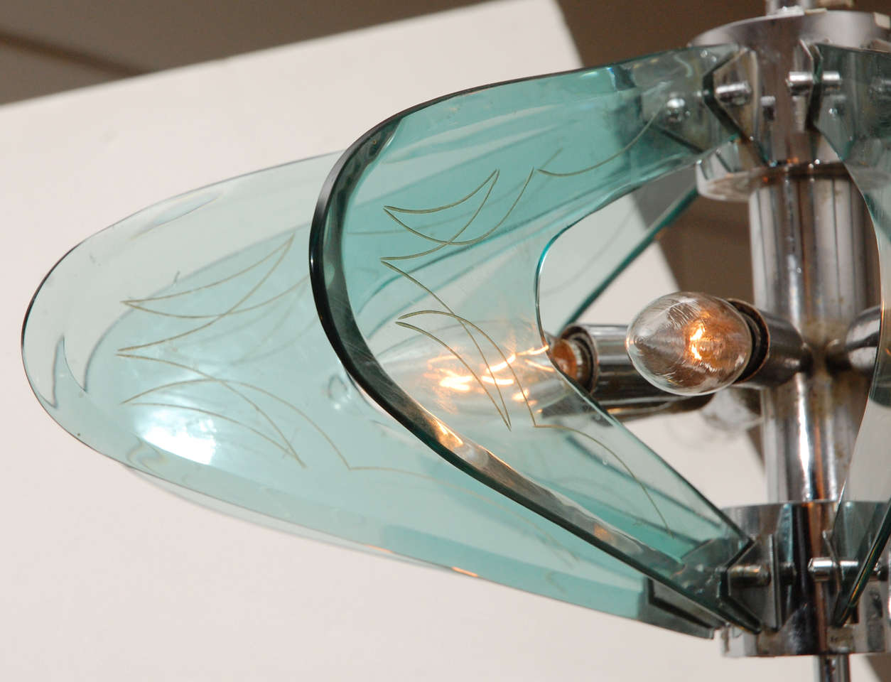 Mid-20th Century Fontana Arte style Glass And Chrome Chandelier.