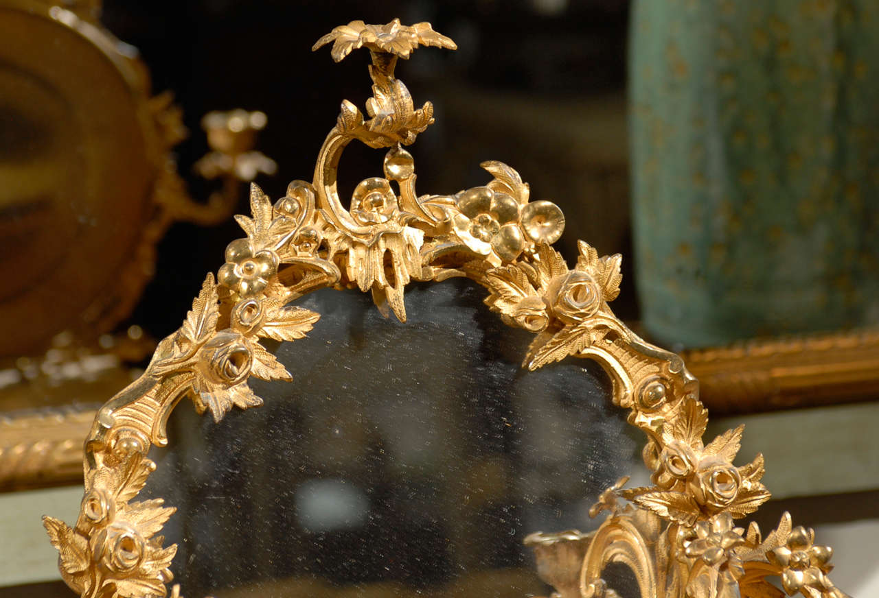 19th C French Decorative Bronze Mirror and Candelabra In Good Condition For Sale In Atlanta, GA