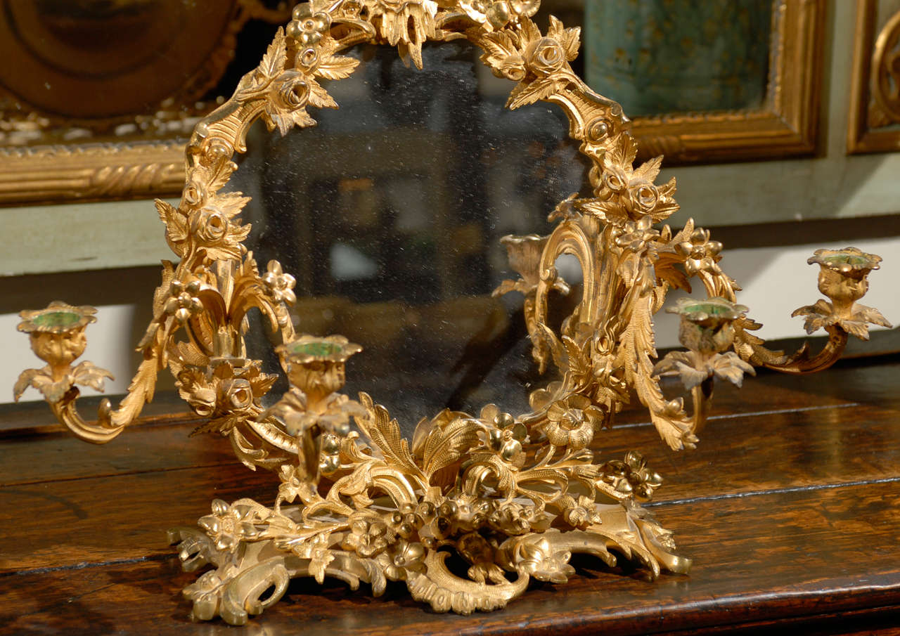 19th Century 19th C French Decorative Bronze Mirror and Candelabra For Sale
