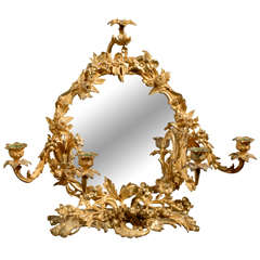 19th C French Decorative Bronze Mirror and Candelabra