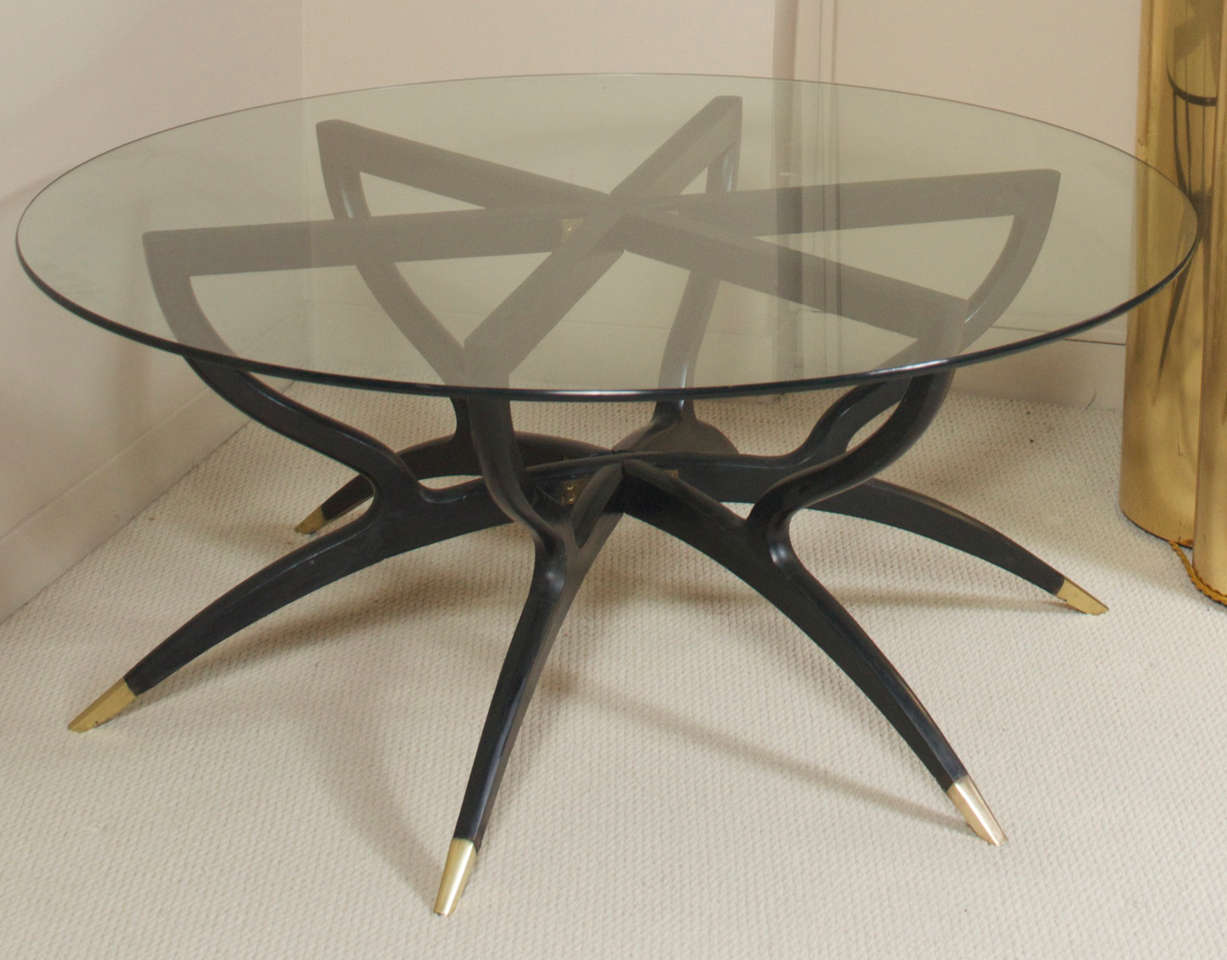 Italian Ebonized Wood and Glass-top Cocktail Table In Excellent Condition In San Francisco, CA