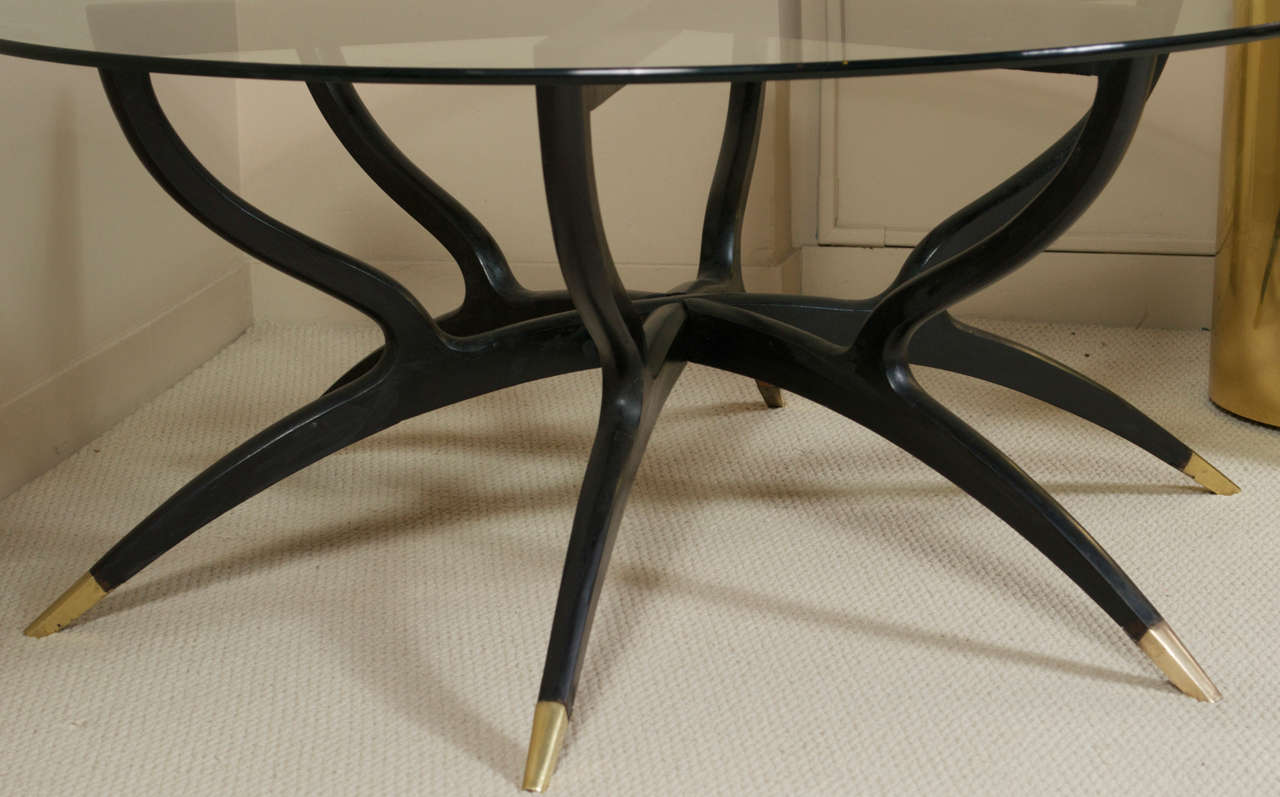 Italian Ebonized Wood and Glass-top Cocktail Table 1