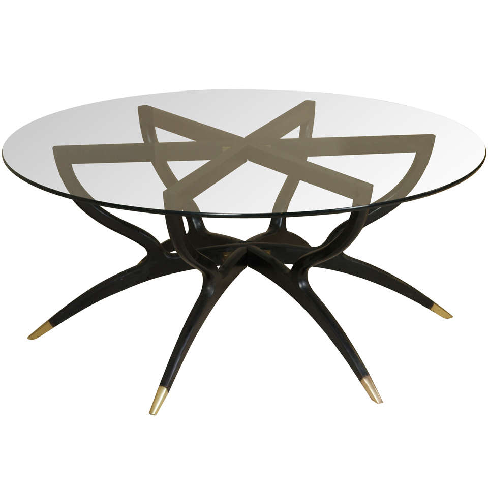 Italian Ebonized Wood and Glass-top Cocktail Table