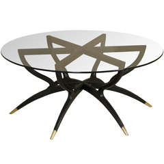 Italian Ebonized Wood and Glass-top Cocktail Table