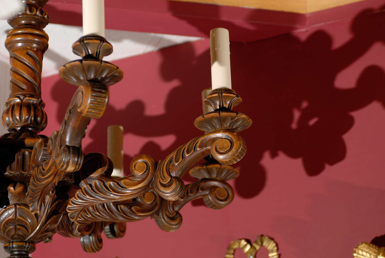 Hand-Carved Antique Chandelier. Hand Carved French Wooden Chandelier