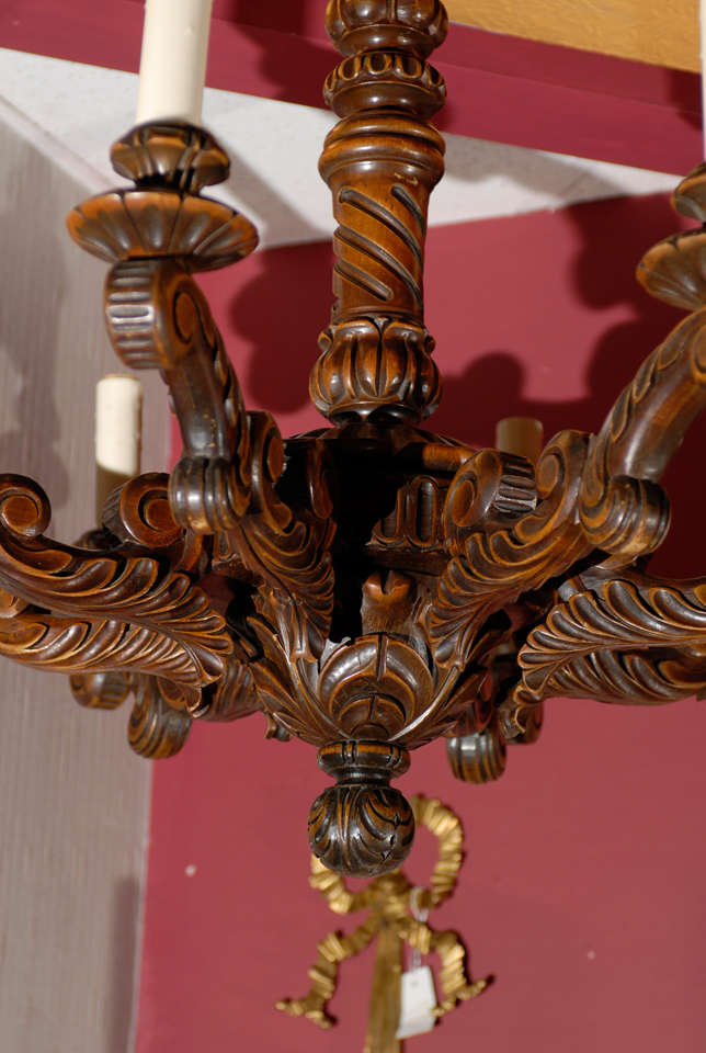 Antique Chandelier. Hand Carved French Wooden Chandelier In Excellent Condition In Atlanta, GA