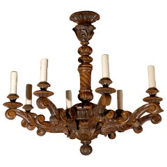 Antique Chandelier. Hand Carved French Wooden Chandelier