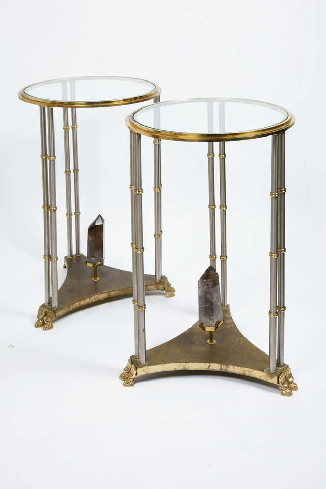 Fantastic Pair Of 1970's Gueridons With Rock Crystal