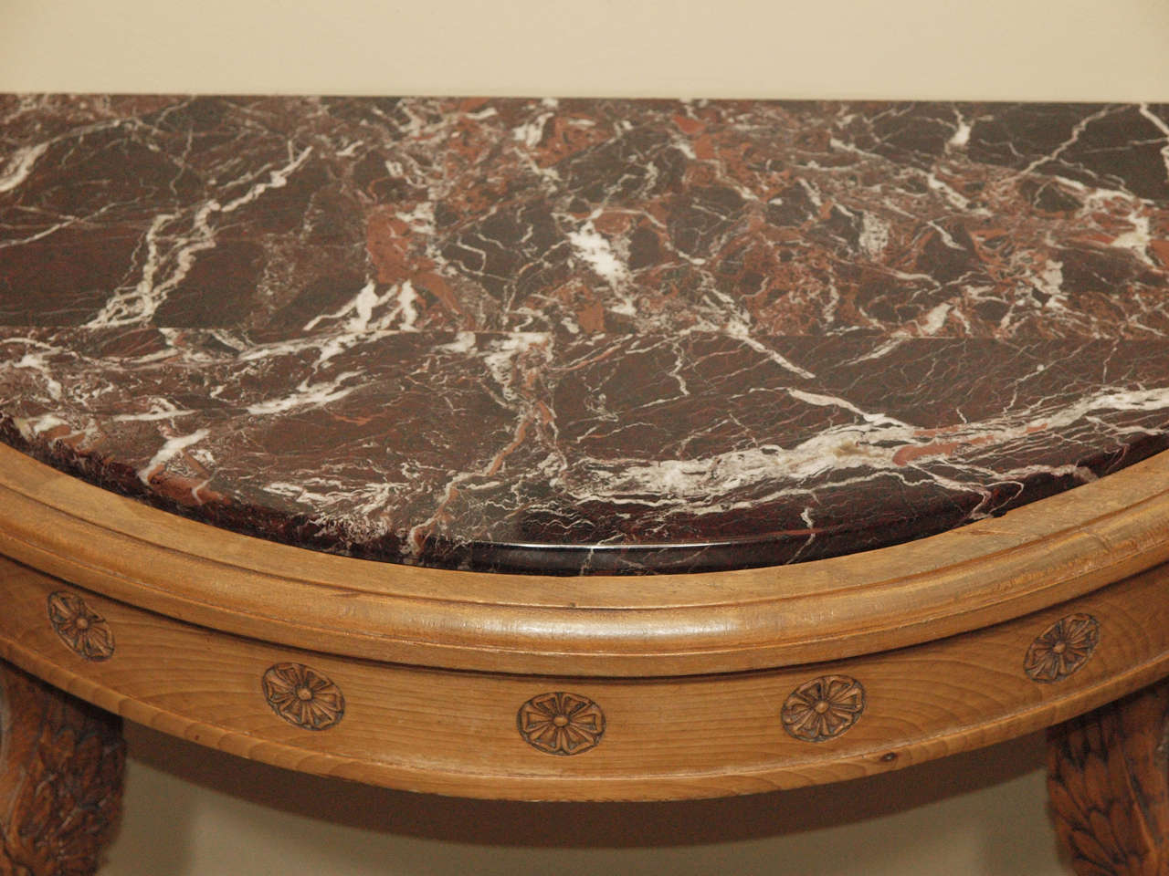 Pair of French Walnut Neoclassic Consoles with Brown Marble Top 3