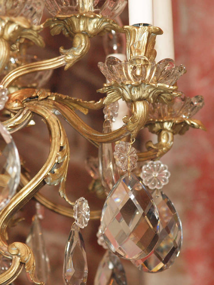 19th Century Antique French crystal and bronze d'ore 20-light chandelier