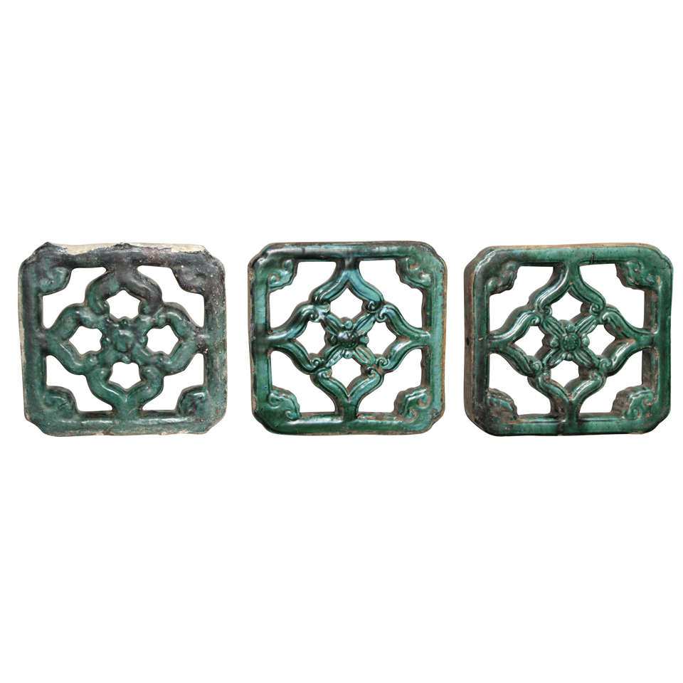 green glazed Chinese ceramic garden wall tiles at 1stDibs