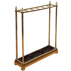 Six-Slot Brass Umbrella Stand with Cast Iron Drip Pan