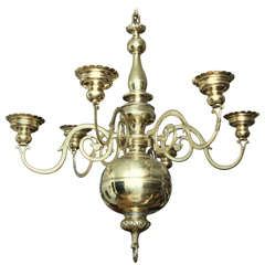 Important Early 1700's Six Arm Brass Chandelier
